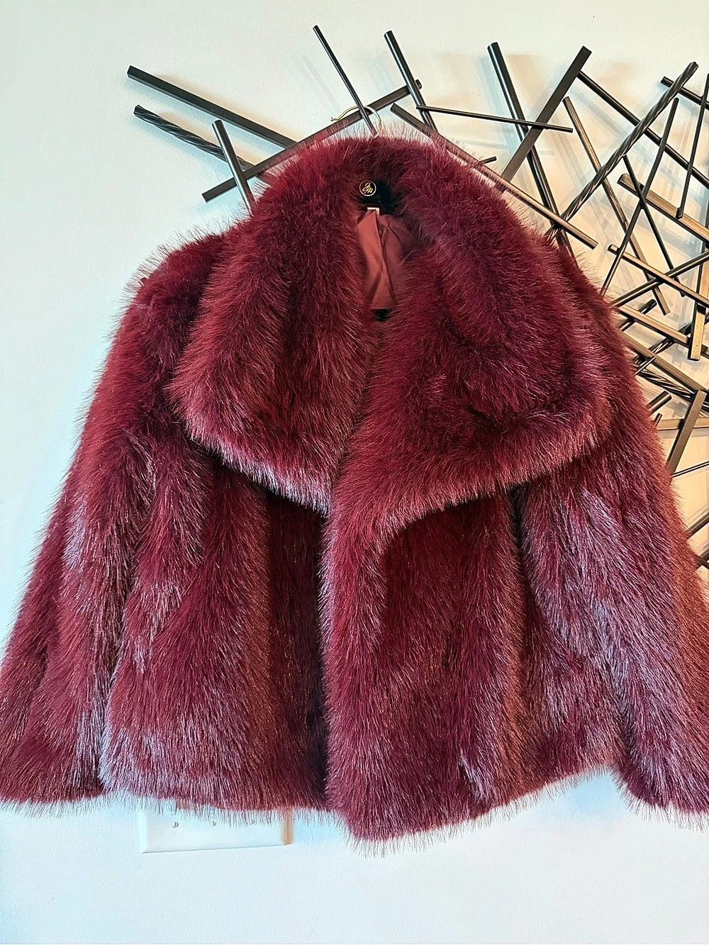 Faux Fur Crop Jacket Burgundy